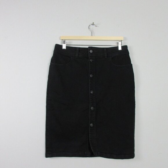 Madewell Denim Button-Front Midi Skirt Womens 29 Black Cotton New Stretch 522 - Picture 1 of 10